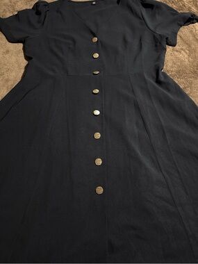 SHEIN Black Midi Dress with Gold Buttons